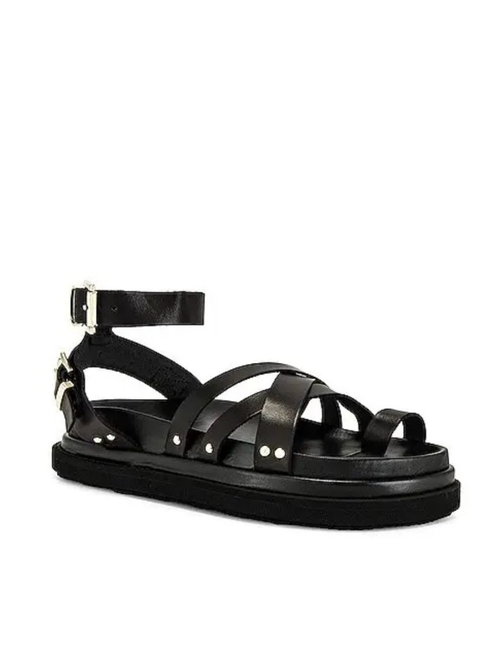 ALOHAS Women's Buckle Up Leather Sandals, black size 39. Made in Spain